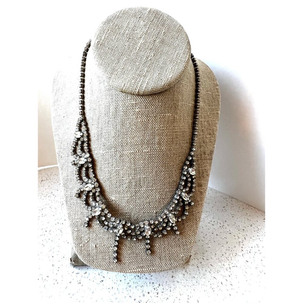 Vintage Rhinestone Silver Tones Choker Necklace Hook Clasp 17.5” - Picture 2 of 9